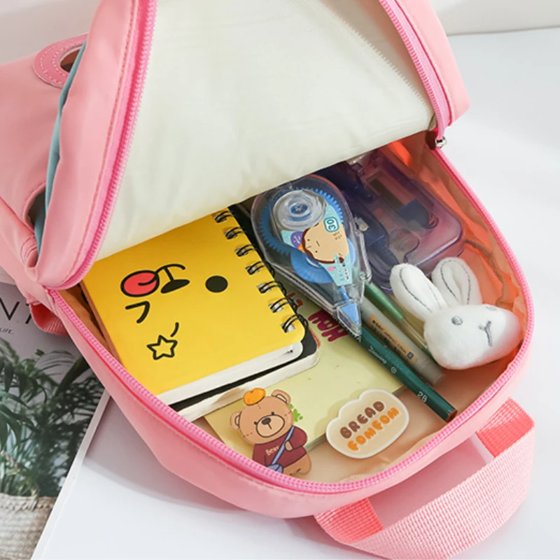 Plush 3D Rabbit Backpack for Boys Girls Kids Children SchoolBag Cute Bow Tie Cartoon School Bags Kindergarten Preschool Baby Bag thumbnail 5