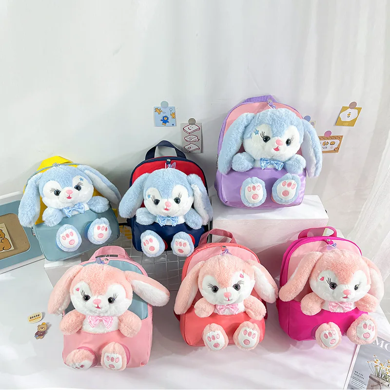 Plush 3D Rabbit Backpack for Boys Girls Kids Children SchoolBag Cute Bow Tie Cartoon School Bags Kindergarten Preschool Baby Bag thumbnail 2