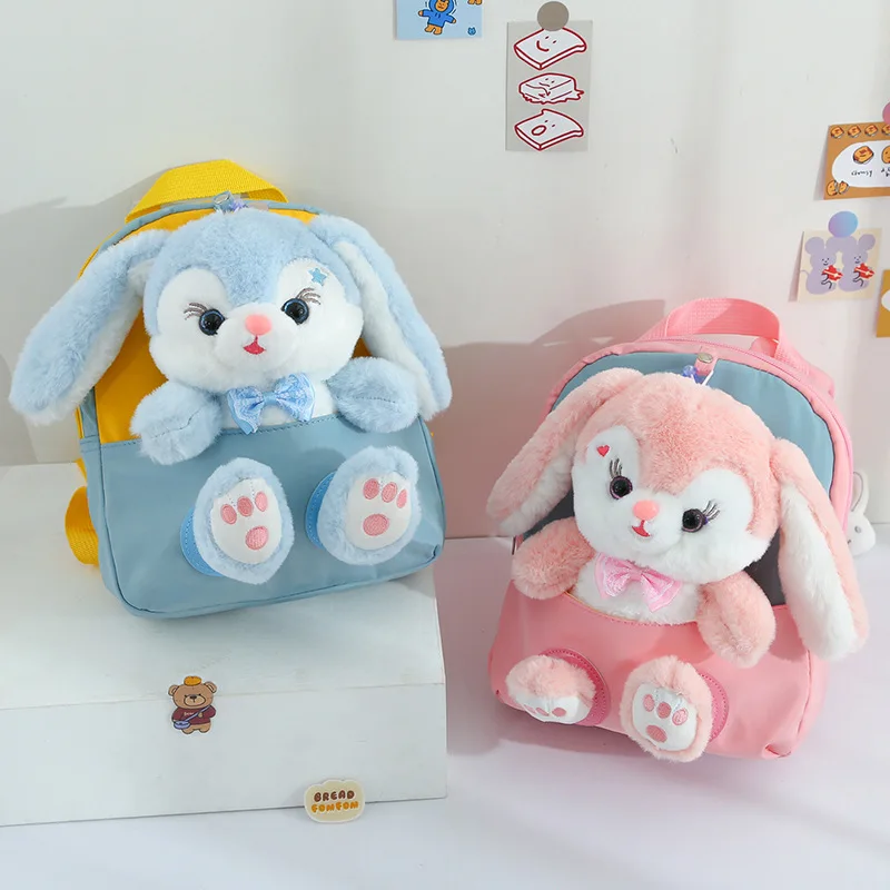 Plush 3D Rabbit Backpack for Boys Girls Kids Children SchoolBag Cute Bow Tie Cartoon School Bags Kindergarten Preschool Baby Bag thumbnail 3
