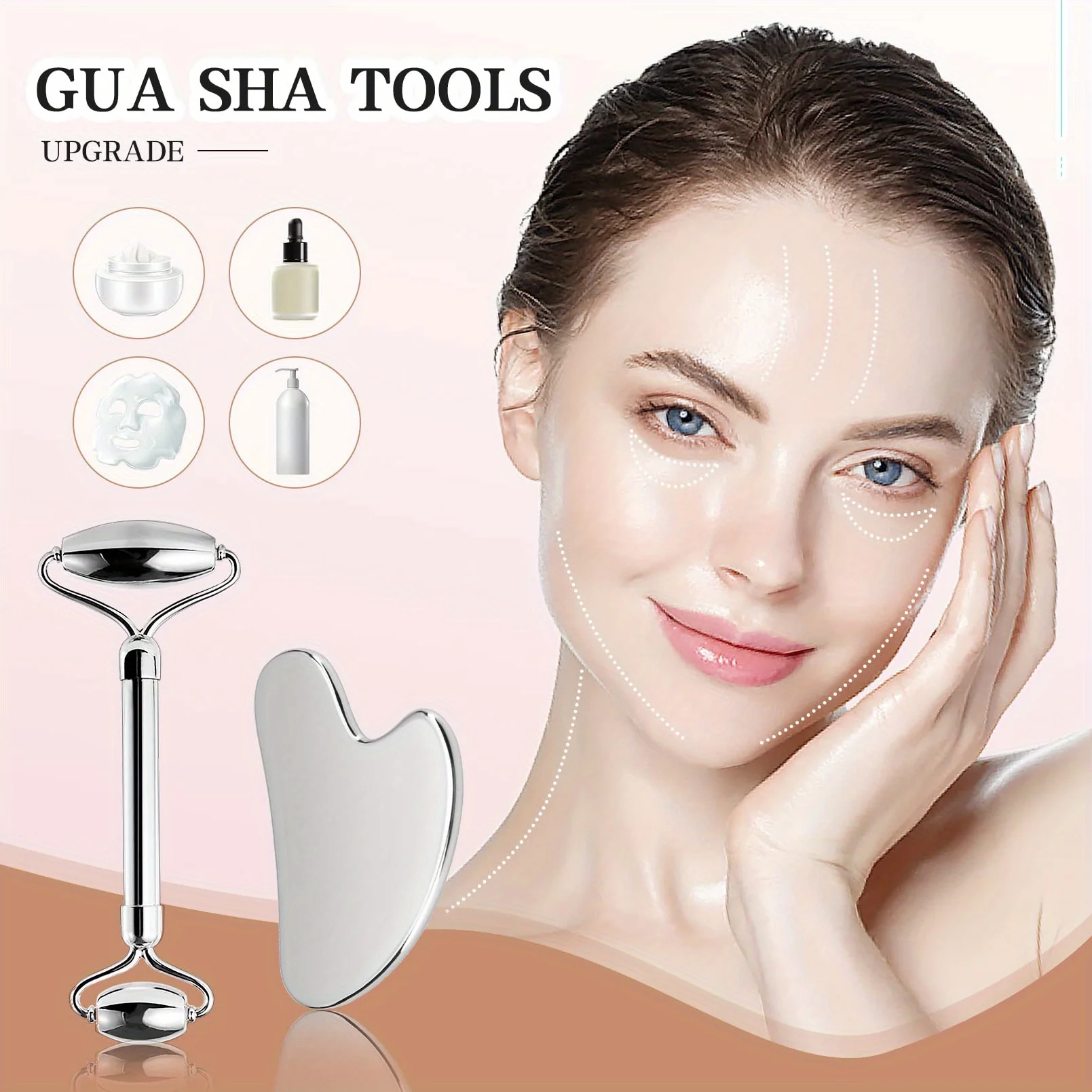 1/2/3 Piece Stainless Steel Facial Roller and Gua Sha Massage Tool Set, Metal Beauty Tools for Body, Face, Neck and Eyes thumbnail 2