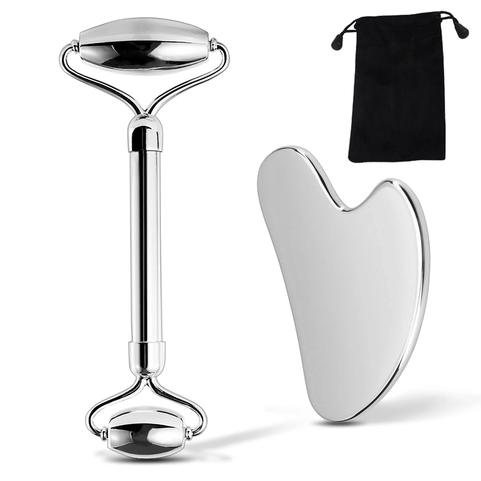 1/2/3 Piece Stainless Steel Facial Roller and Gua Sha Massage Tool Set, Metal Beauty Tools for Body, Face, Neck and Eyes thumbnail 4