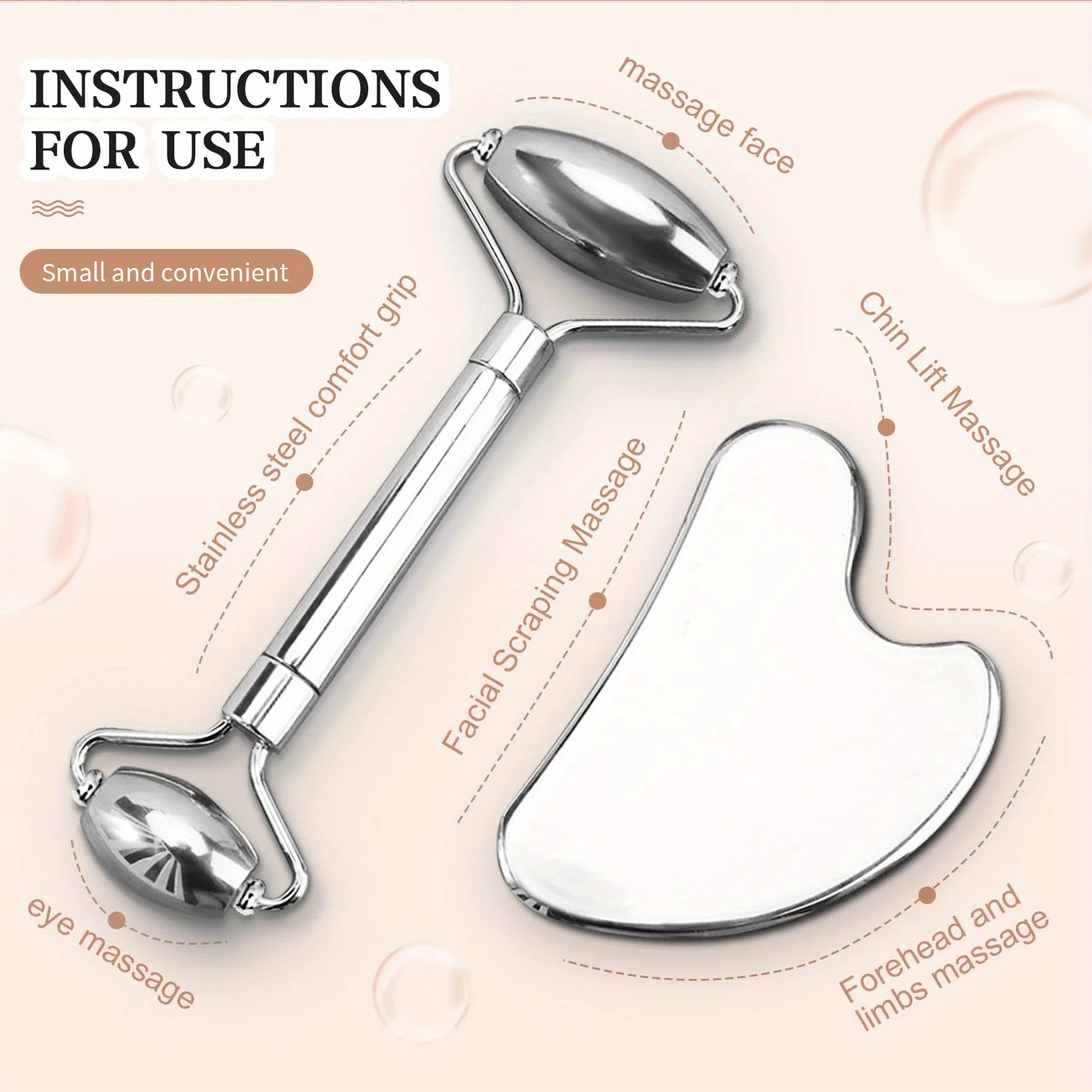 1/2/3 Piece Stainless Steel Facial Roller and Gua Sha Massage Tool Set, Metal Beauty Tools for Body, Face, Neck and Eyes thumbnail 3