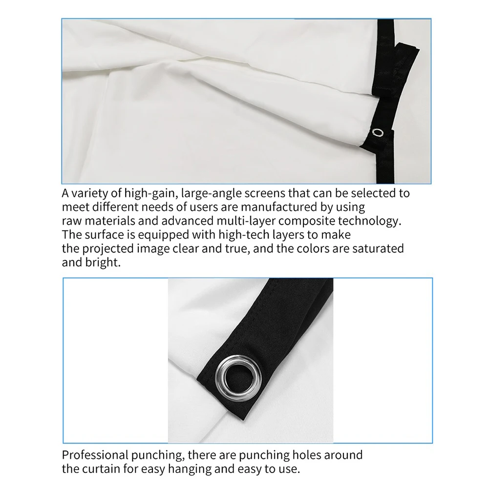 1/2Pcs 16:9 Simple Projector Curtain Portable HD Display Projection Screen 60 72 84 100 120 150 inch Metal Reflective Cloth  ﻿ thumbnail 5