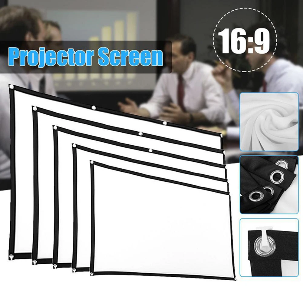 1/2Pcs 16:9 Simple Projector Curtain Portable HD Display Projection Screen 60 72 84 100 120 150 inch Metal Reflective Cloth  ﻿ thumbnail 2