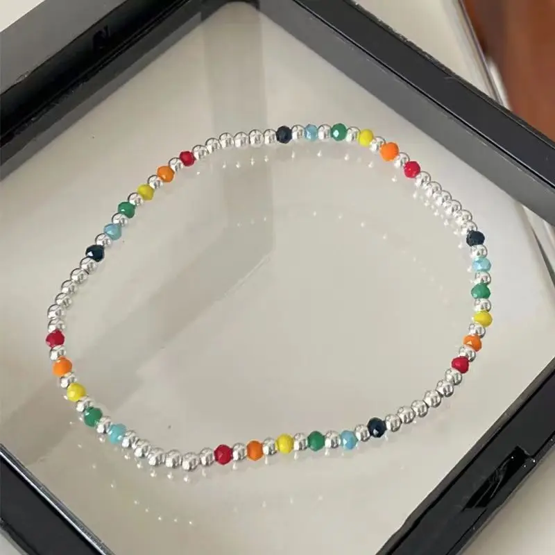 925 Sterling Silver Beads Ball Rainbow Anklet Bracelets For Women Homme Foot Chain Wedding Engagement Party Jewelry Gift thumbnail 2