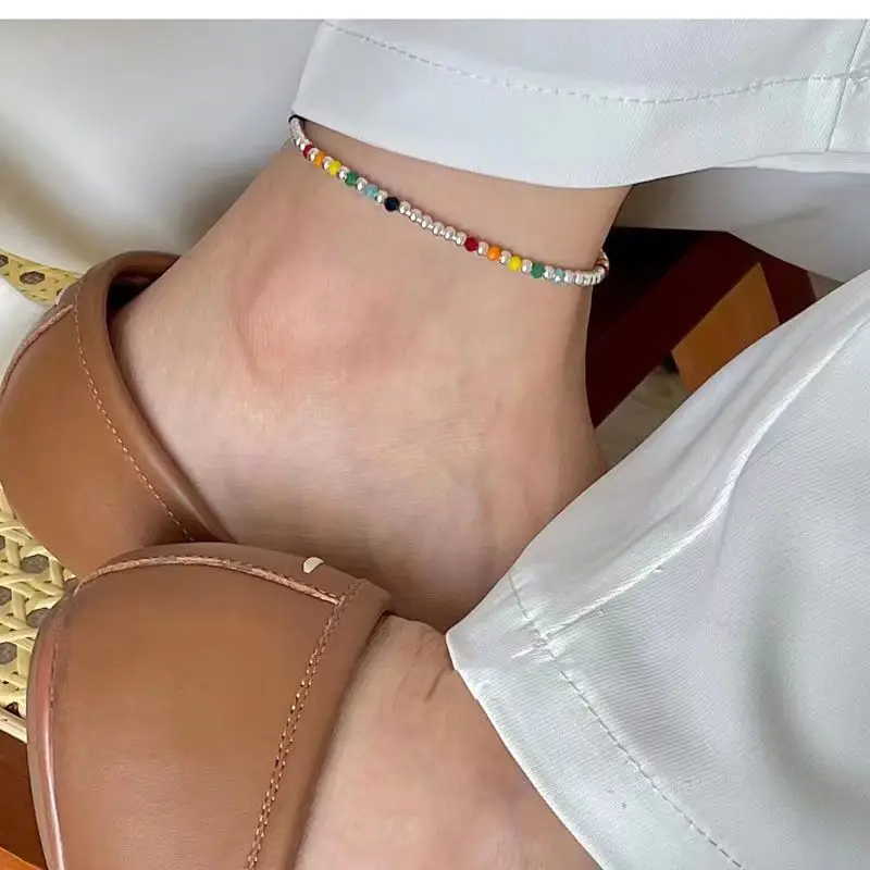 925 Sterling Silver Beads Ball Rainbow Anklet Bracelets For Women Homme Foot Chain Wedding Engagement Party Jewelry Gift thumbnail 3