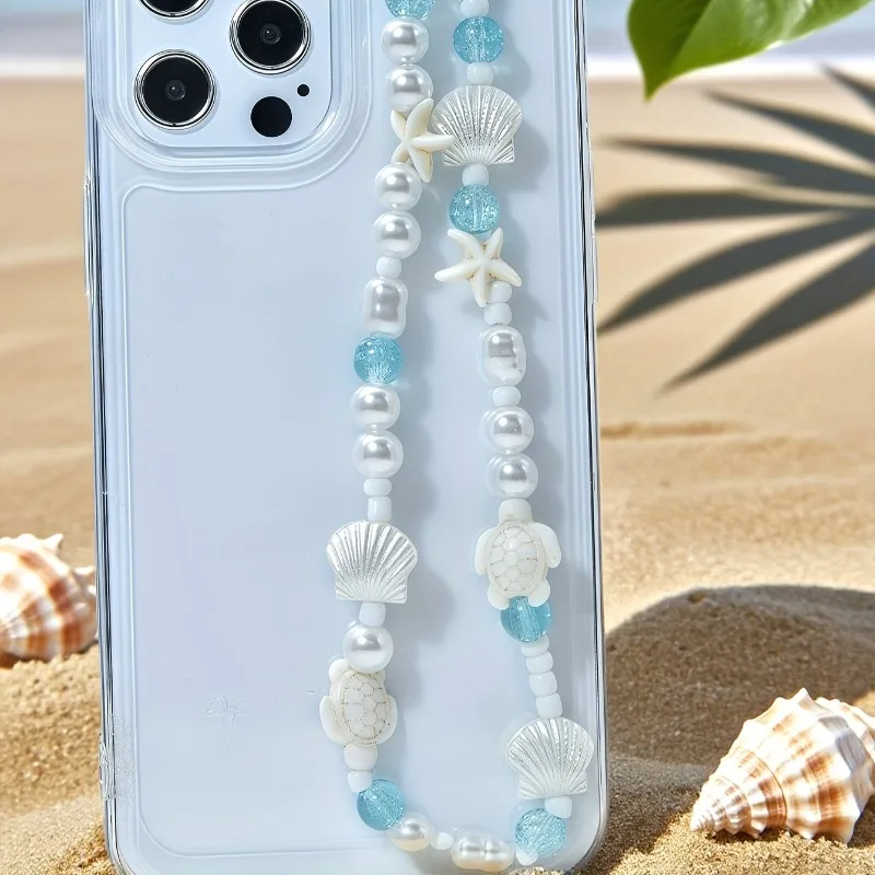 Blue Sea Star Shell Beaded Phone Chain For Phone Case Charm Strap Wrist Trendy Pendant For iPhone Samsung Universal Accessories thumbnail 5