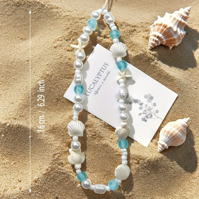 Blue Sea Star Shell Beaded Phone Chain For Phone Case Charm Strap Wrist Trendy Pendant For iPhone Samsung Universal Accessories thumbnail 4
