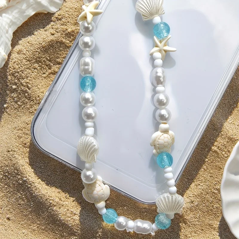 Blue Sea Star Shell Beaded Phone Chain For Phone Case Charm Strap Wrist Trendy Pendant For iPhone Samsung Universal Accessories thumbnail 6