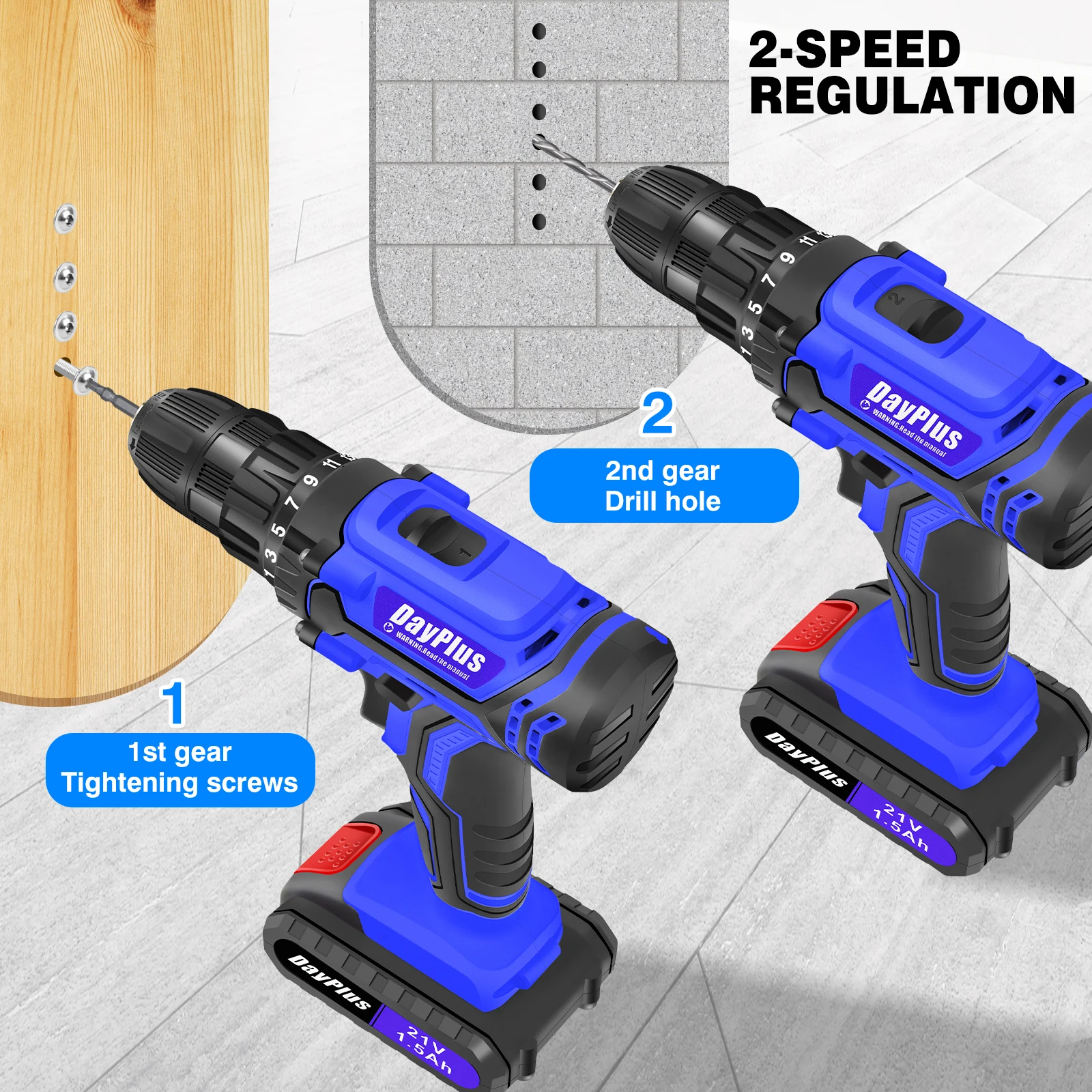Cordless Drill Kit Electric Screwdriver Kit, 45Nm Cordless Combination Drill, LED Work Light, Home and Garden DIY Project Kit thumbnail 4