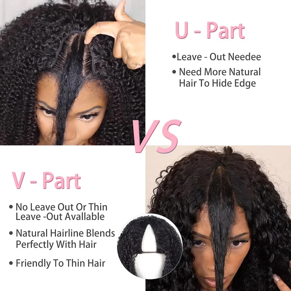 Kinky Straight U Part Wig Upgrade Glueless Wig Yaki Straight Ready To Wear Remy Human Hair Wigs V Part Wig No Lace Wig For Women thumbnail 4