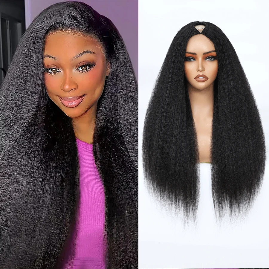 Kinky Straight U Part Wig Upgrade Glueless Wig Yaki Straight Ready To Wear Remy Human Hair Wigs V Part Wig No Lace Wig For Women thumbnail 2