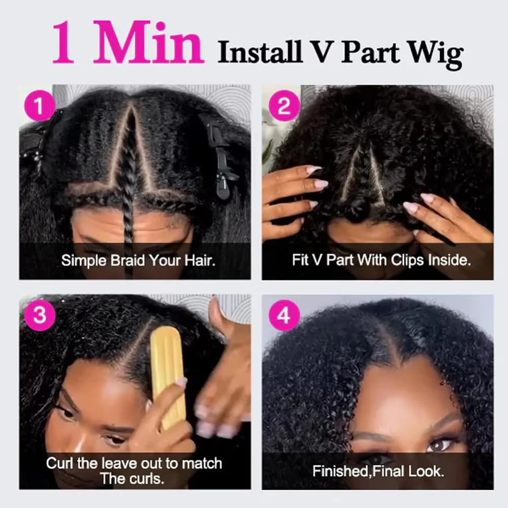 Kinky Straight U Part Wig Upgrade Glueless Wig Yaki Straight Ready To Wear Remy Human Hair Wigs V Part Wig No Lace Wig For Women thumbnail 5
