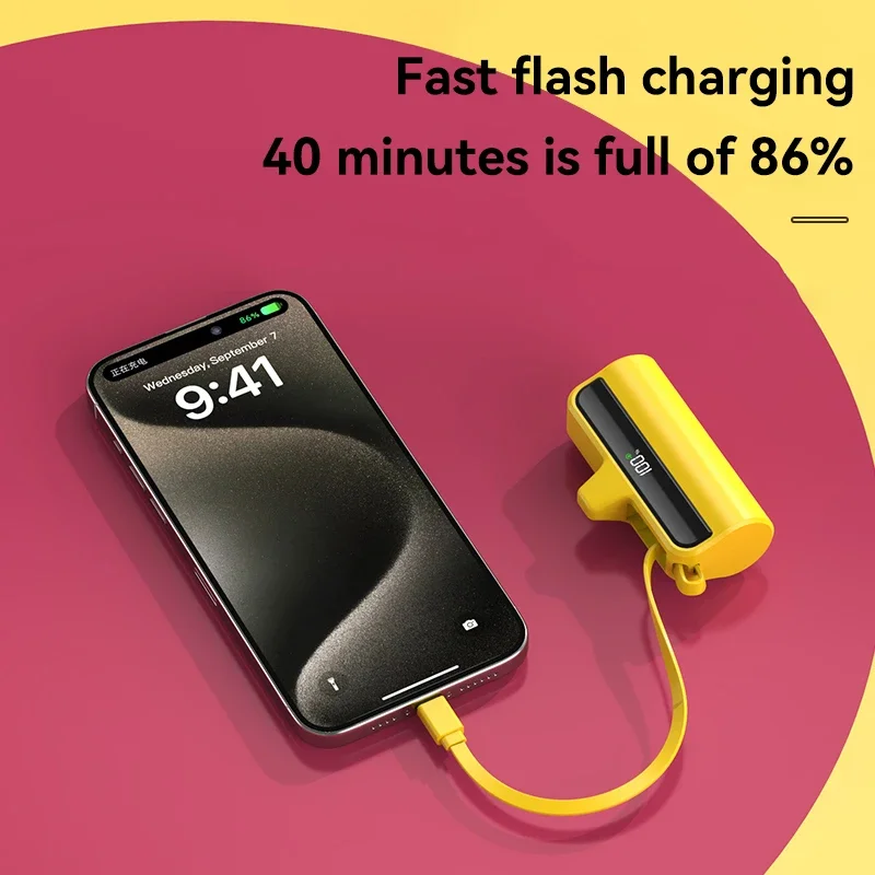 New 50000mah capsule mobile power mini built-in wire clip mobile power portable pocket external battery 2-in-1 for Xiaomi iPhone thumbnail 4