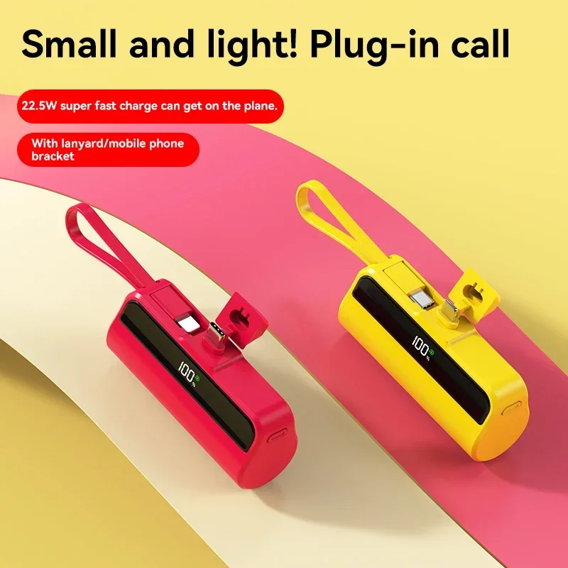 New 50000mah capsule mobile power mini built-in wire clip mobile power portable pocket external battery 2-in-1 for Xiaomi iPhone thumbnail 3