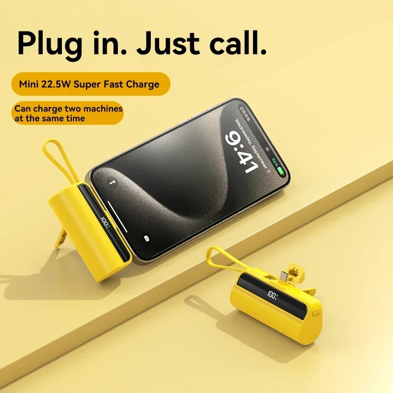 New 50000mah capsule mobile power mini built-in wire clip mobile power portable pocket external battery 2-in-1 for Xiaomi iPhone thumbnail 2