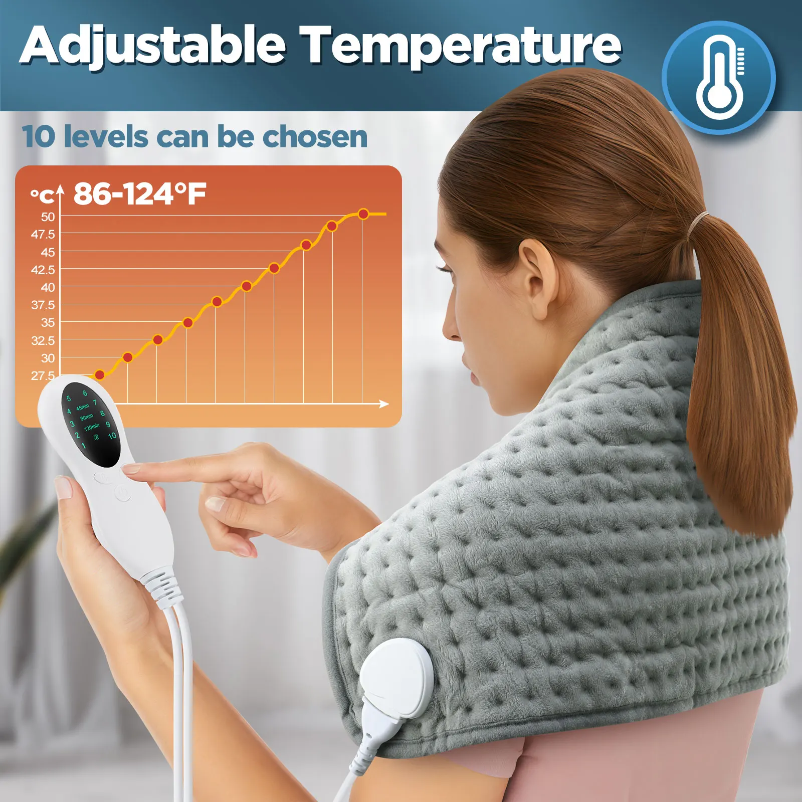 30*60/40*76/50*100cm Electric Heating Pad 10 Heating&3 Timer Winter Blanket Warming for Waist Adbomen Shoulder Menstrual Period thumbnail 3