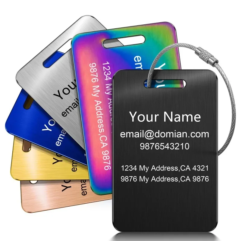 Laser Custom Logo Key Chain Ring Personalized Name Number Stainless Steel Tag Keychain Backpack Luggage Rectangle Square Keyring thumbnail 3