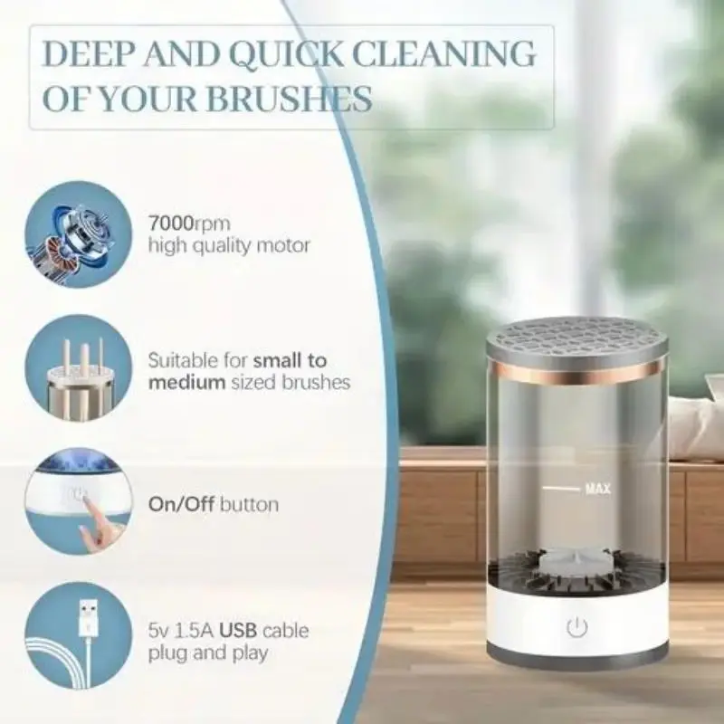Portable Electric Makeup Brush Cleaning Machine Automatic Rotator with USB Charging Quick Drying Cosmetic Brush Cleaning Tool thumbnail 4
