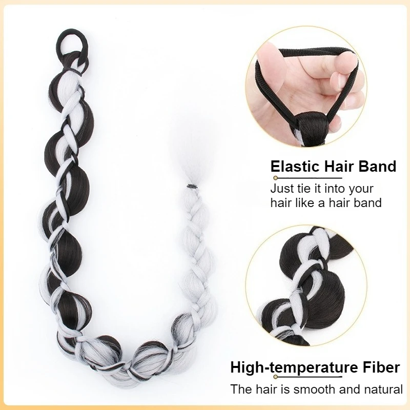 Synthetic Braiding Long Hair Extensions Twisted Ponytail Extension with Rubber Bands Y2K Fishtail Braided Hair Dirty Braid Wig thumbnail 6