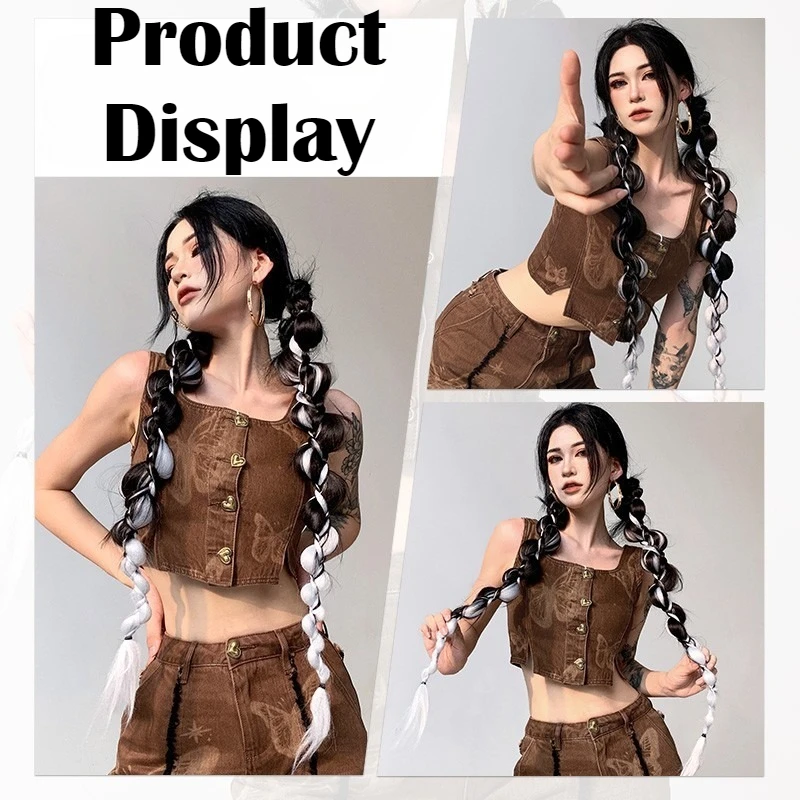 Synthetic Braiding Long Hair Extensions Twisted Ponytail Extension with Rubber Bands Y2K Fishtail Braided Hair Dirty Braid Wig thumbnail 5
