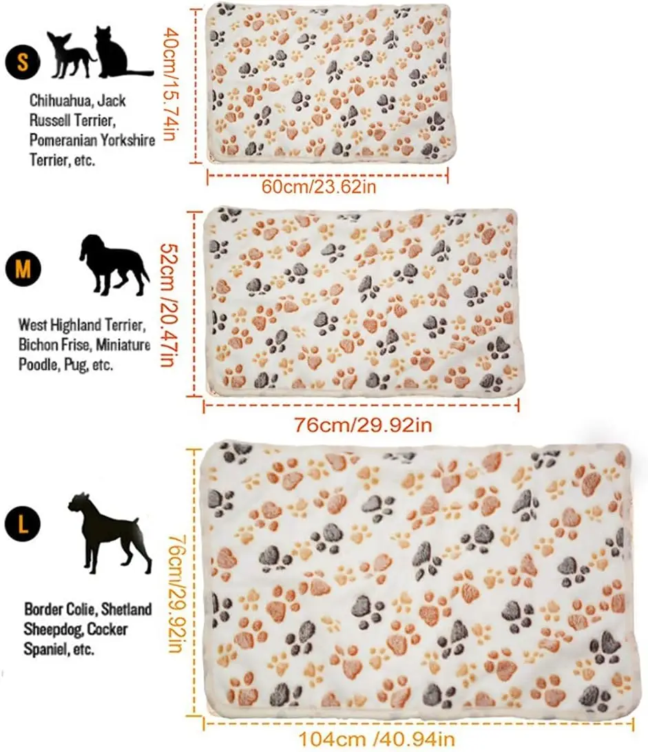 Dog Blankets Super Soft Warm Sleep Mat Fluffy Premium Fleece Pet Blanket Flannel Throw for Dog Puppy Cat White Paw Print thumbnail 3