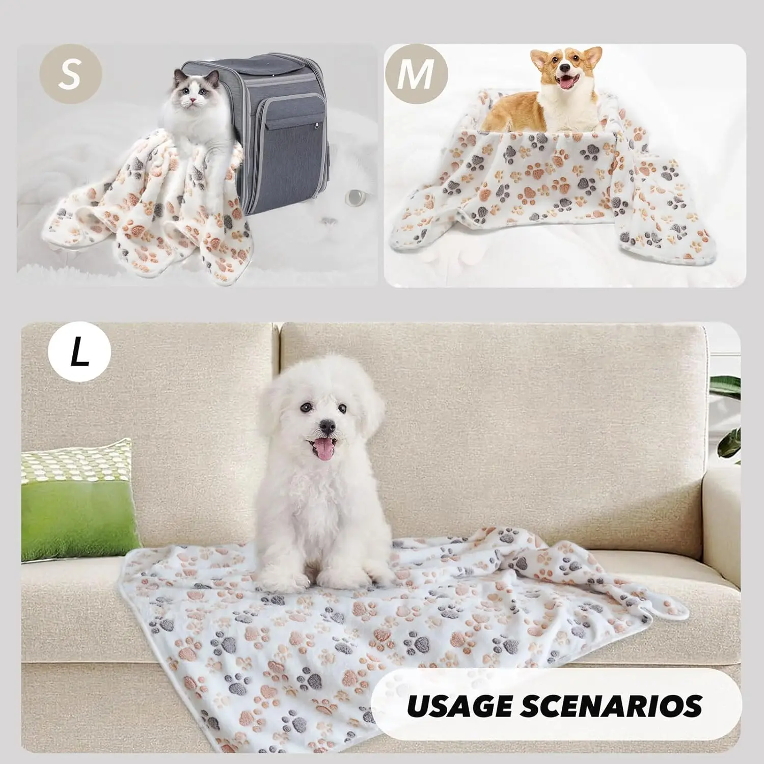 Dog Blankets Super Soft Warm Sleep Mat Fluffy Premium Fleece Pet Blanket Flannel Throw for Dog Puppy Cat White Paw Print thumbnail 4