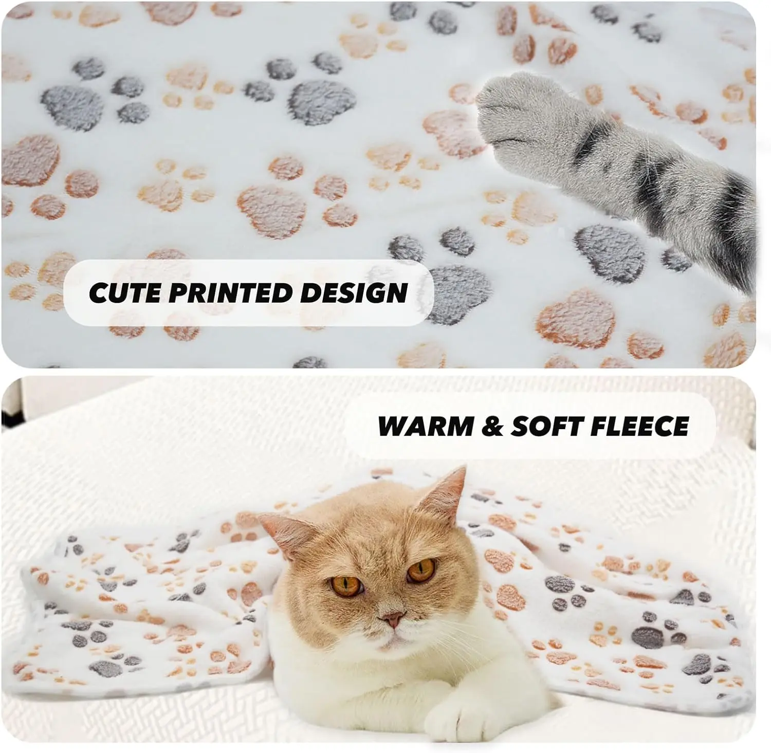 Dog Blankets Super Soft Warm Sleep Mat Fluffy Premium Fleece Pet Blanket Flannel Throw for Dog Puppy Cat White Paw Print thumbnail 2