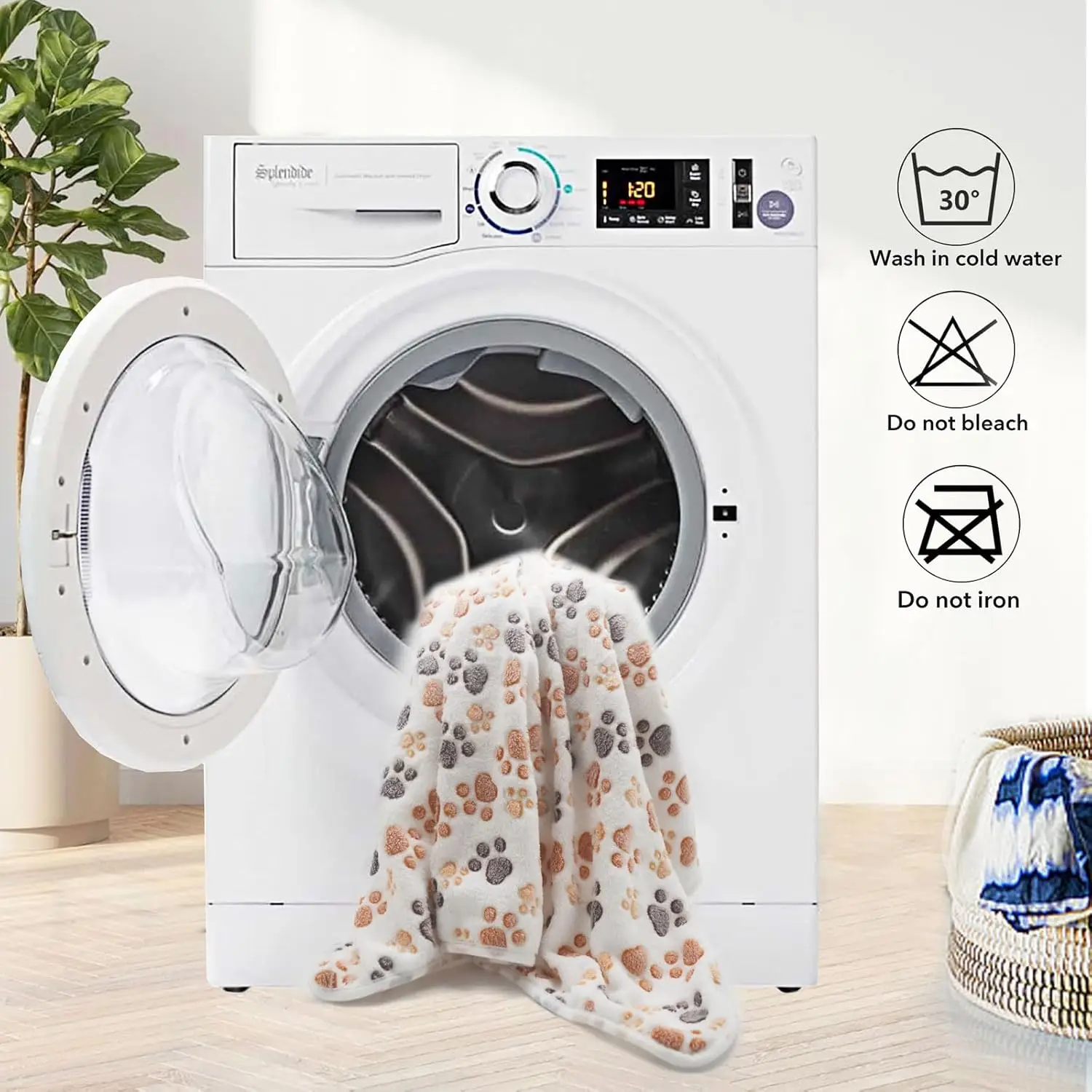 Dog Blankets Super Soft Warm Sleep Mat Fluffy Premium Fleece Pet Blanket Flannel Throw for Dog Puppy Cat White Paw Print thumbnail 6