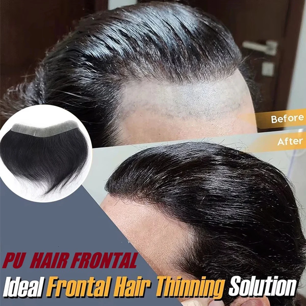 PU Frontal Hairpiece for Men Dark Brown Human Hair Extension for Hairline Loss 2*16 cm Thin Poly Skin Toppers Replacement Toupee thumbnail 6