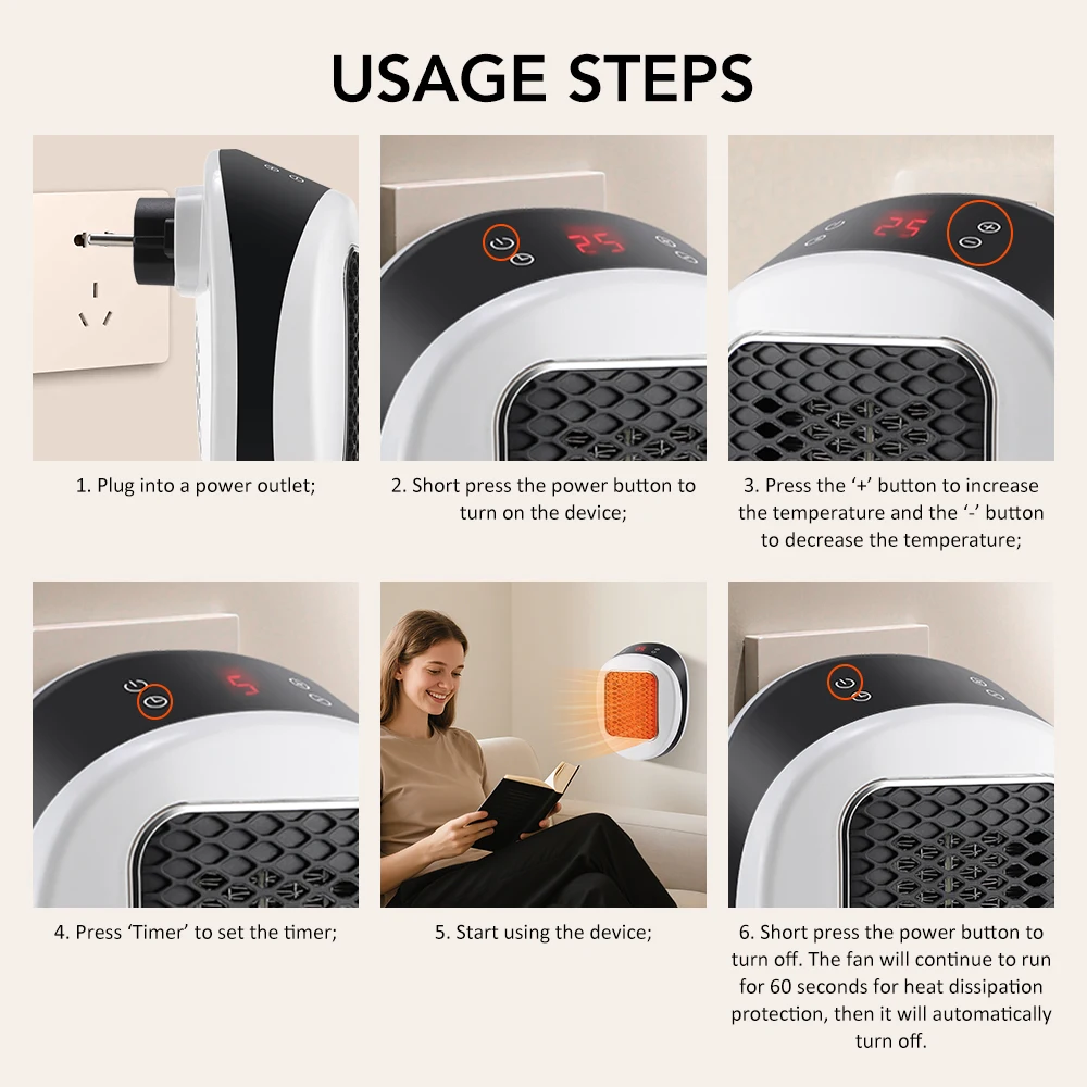 Portable Heater Electric Heater Plug in Wall Room Heater Home Appliance Heating Stove Mini Radiator Remote Warmer Machine 600W thumbnail 4