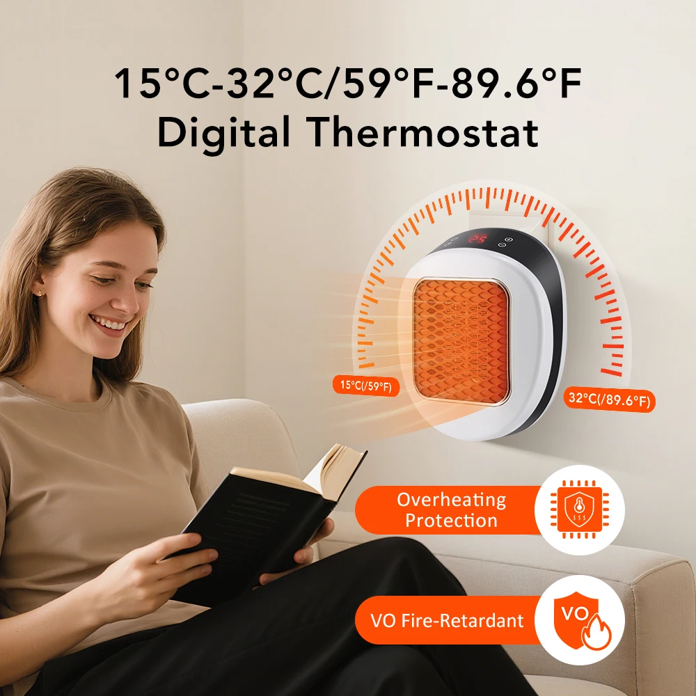Portable Heater Electric Heater Plug in Wall Room Heater Home Appliance Heating Stove Mini Radiator Remote Warmer Machine 600W thumbnail 2