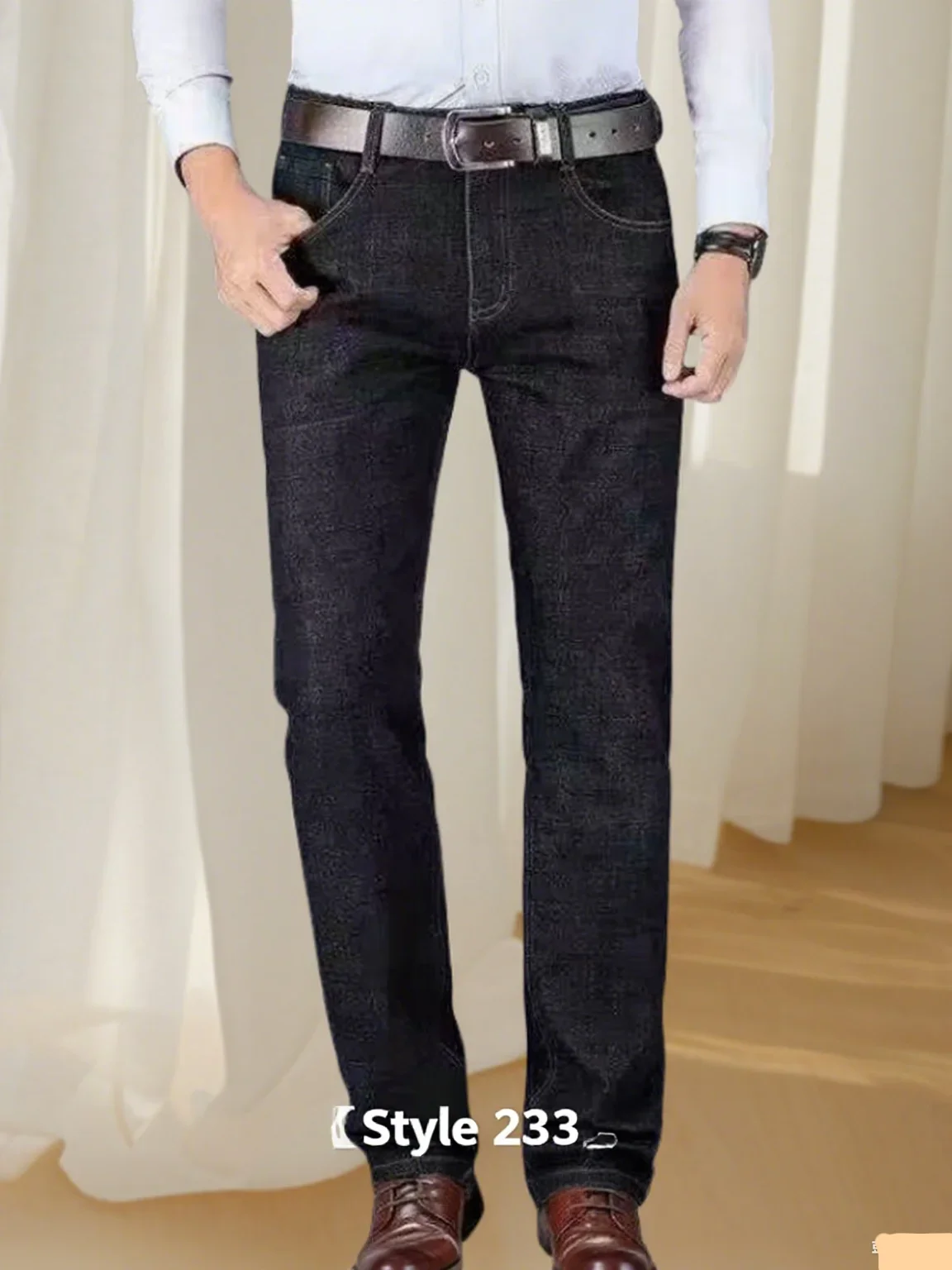 JEAN New Business Men's Jeans Casual Straight Stretch Fashion Classic Blue Black Work Denim Trousers Male Brand Clothing thumbnail 5