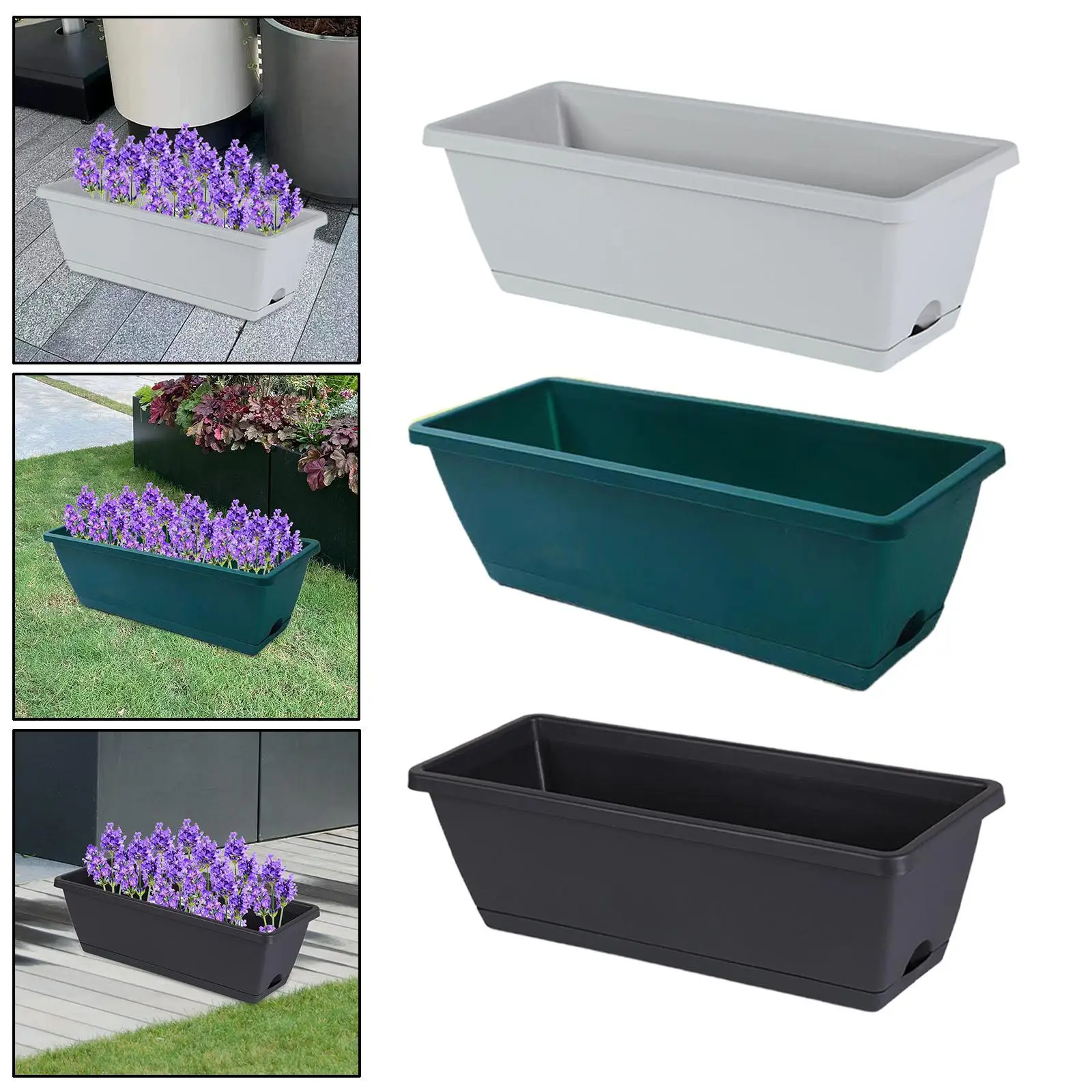 2 Pieces Window Box Planter Rectangular Organizer Decoration with Drainage Holes Plant Pot for Outdoor Garden Indoor Plants Home thumbnail 4