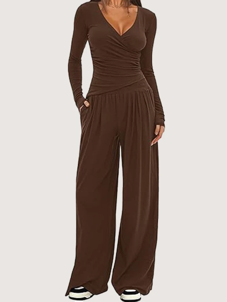 2025 autumn and winter wide leg pants set, women's long sleeved multi occasion sportswear, commuting hot selling item thumbnail 2