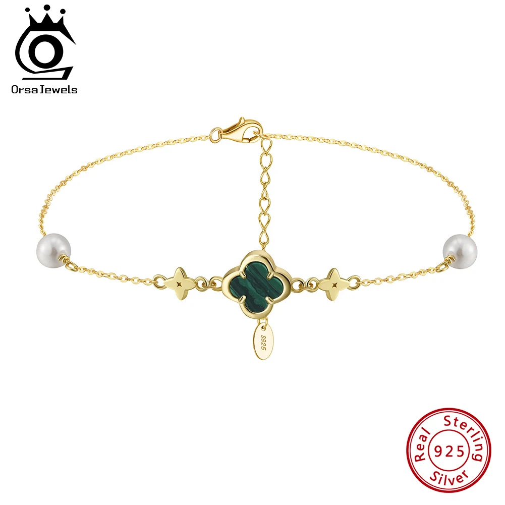 ORSA JEWELS Lucky Clover Anklet with Malachite Shell Foot Chain Handmade on the Leg Bracelet for Women 925 Silver Jewelry GMA05 thumbnail 3