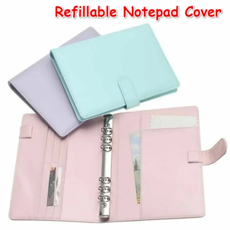 Solid Color Leather Folder Desktop Information Card Storage Notebook Folder Notepad Cover Leather Binder Study Office Supply thumbnail 3