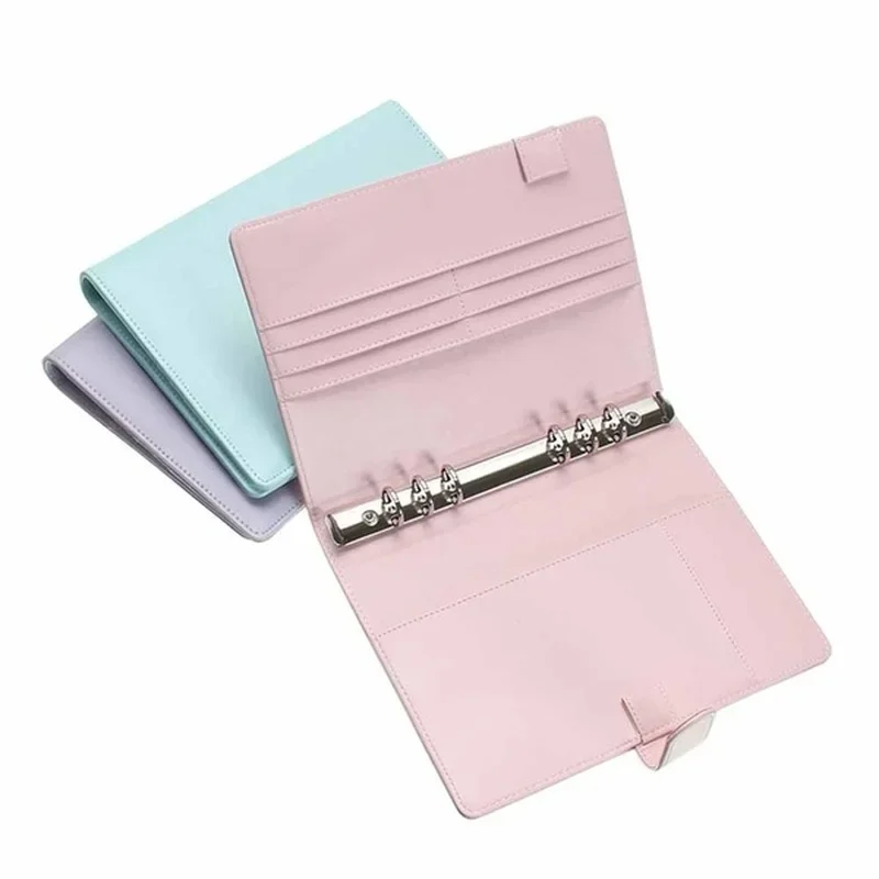 Solid Color Leather Folder Desktop Information Card Storage Notebook Folder Notepad Cover Leather Binder Study Office Supply thumbnail 4