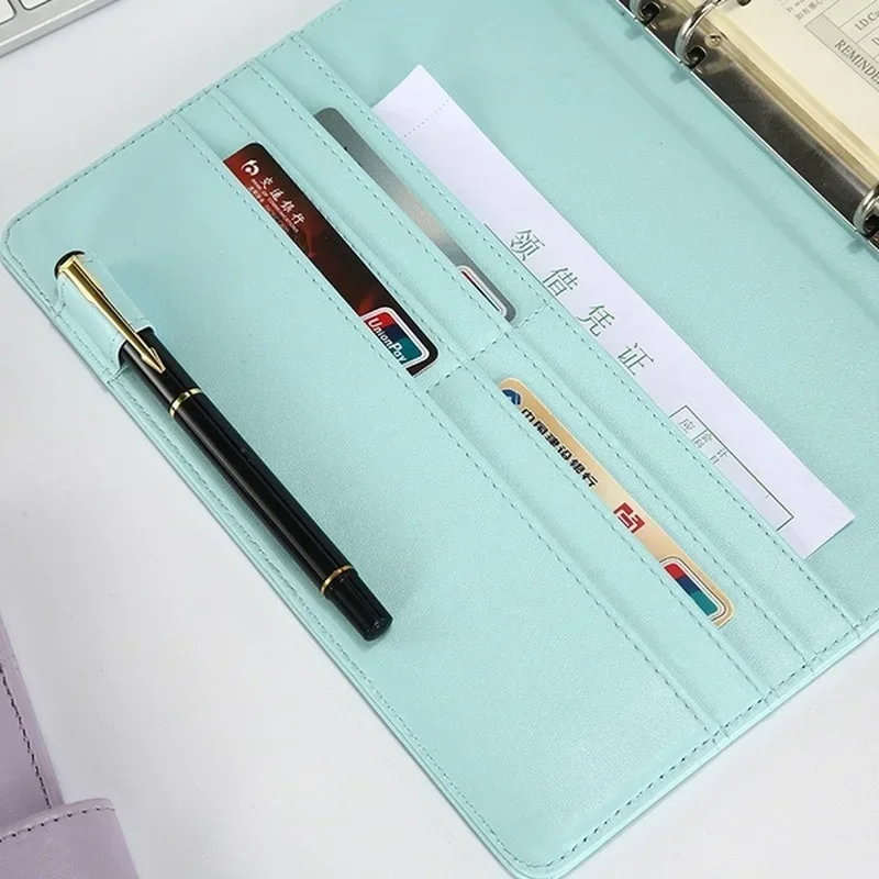 Solid Color Leather Folder Desktop Information Card Storage Notebook Folder Notepad Cover Leather Binder Study Office Supply thumbnail 2