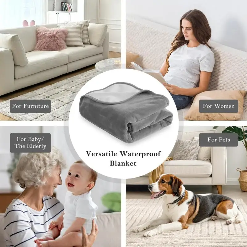 Waterproof Blanket for Bed Sofa Couch, Water Resistant Blanket，Reversible Leakproof Bed Cover for Adults Elderly Pets thumbnail 3