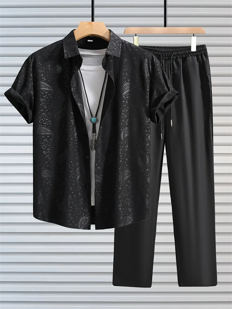 2025 Autumn Simple Solid-color Shirt 2 Pieces Long Pants Set, Urban Street Fashion Simple Men's Shirt And Long Pants Set thumbnail 5
