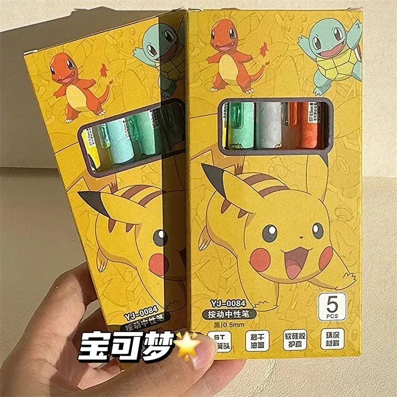 5pcs Pokemon Pens Pikachu Squirtle Charmander Cute Press Gel Pen Set Anime Cartoon School Office Stationery Supplies Kids Gifts thumbnail 4