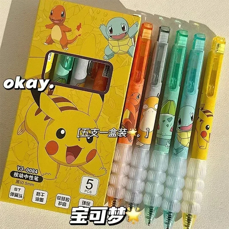 5pcs Pokemon Pens Pikachu Squirtle Charmander Cute Press Gel Pen Set Anime Cartoon School Office Stationery Supplies Kids Gifts thumbnail 6