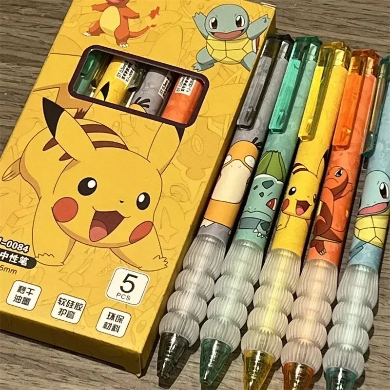 5pcs Pokemon Pens Pikachu Squirtle Charmander Cute Press Gel Pen Set Anime Cartoon School Office Stationery Supplies Kids Gifts thumbnail 2