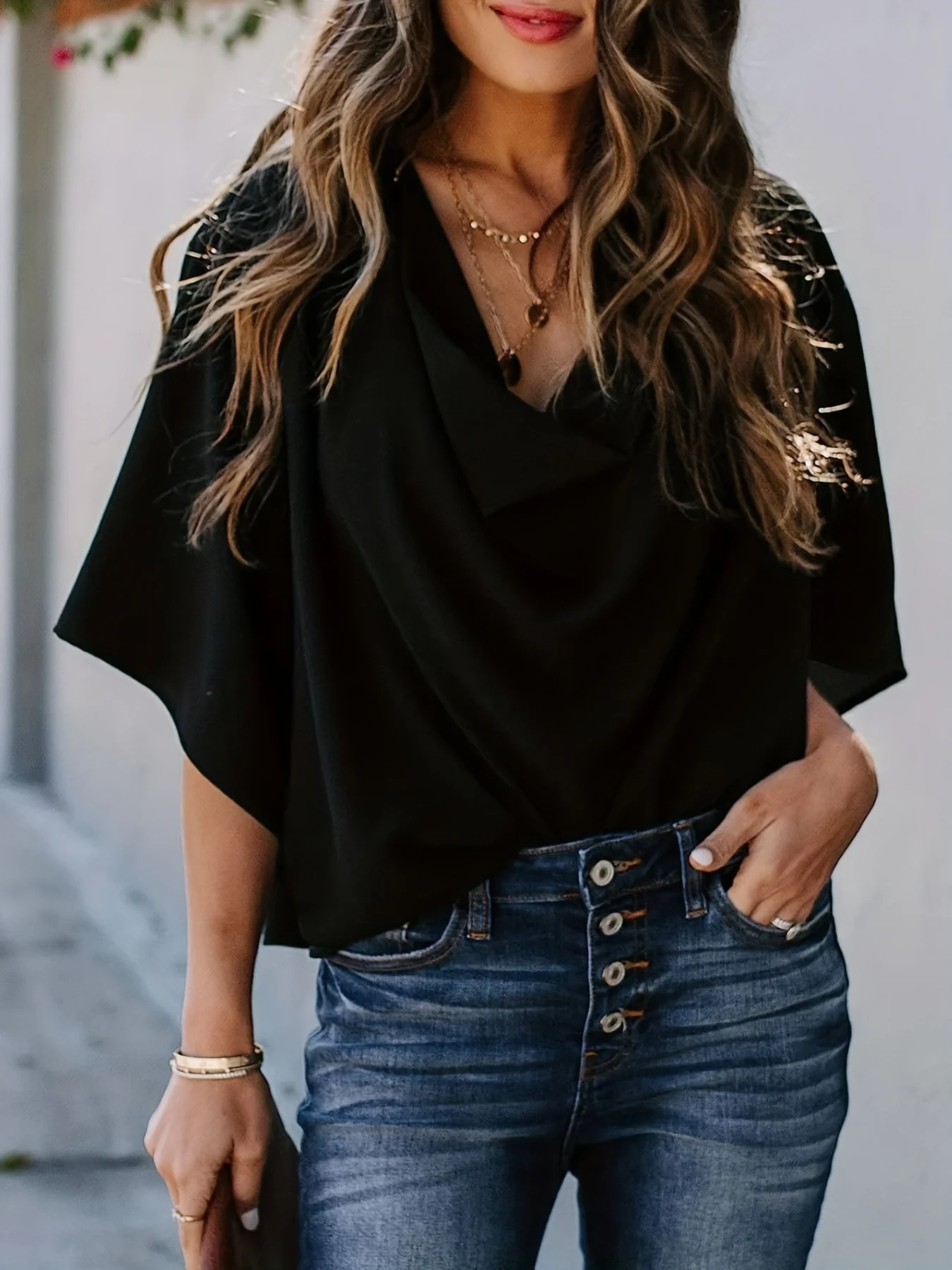 Women Plus Size Woven Spring And Autumn T-shirt thumbnail 3