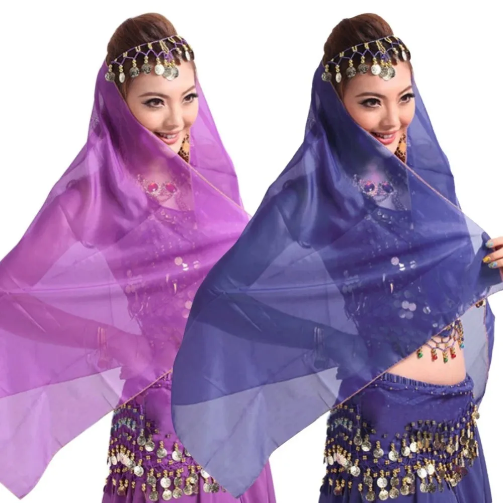 Fashion 150cm Belly Dancing Scarf Chiffon Solid Color Indian Dance Headband Women Headdress Stage Performance Props thumbnail 2