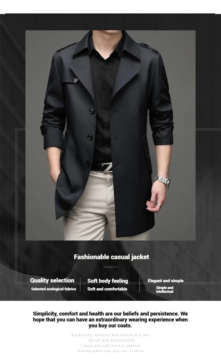 2025 Mens Spring Autumn Trench Coat Middle Age Business Casual Long Overcoat Dad Style Single Jacket thumbnail 6