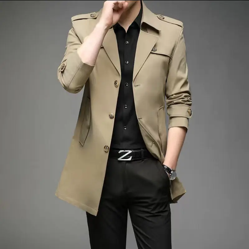 2025 Mens Spring Autumn Trench Coat Middle Age Business Casual Long Overcoat Dad Style Single Jacket thumbnail 4