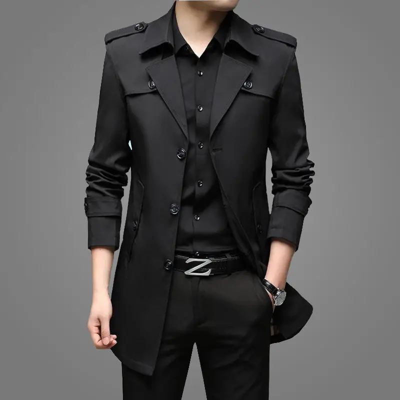2025 Mens Spring Autumn Trench Coat Middle Age Business Casual Long Overcoat Dad Style Single Jacket thumbnail 2