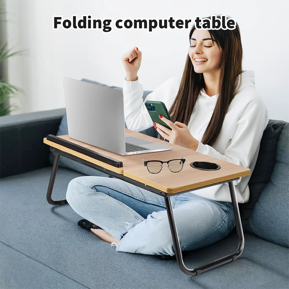 Folding Desk Laptop table for bed and sofa Laptop Desk 5-level height adjustment+cup holder multifunction table For Home Office thumbnail 2